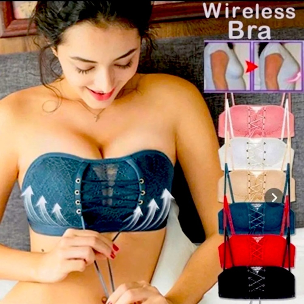 WHITE; Wireless push up bra